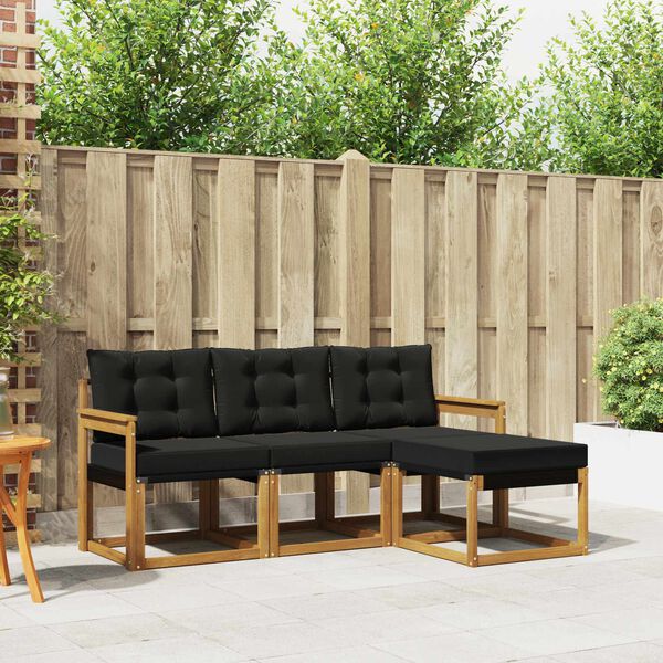 vidaXL Conjunto de Sof&aacute;s para Exterior 4 pcs Natural e Preto