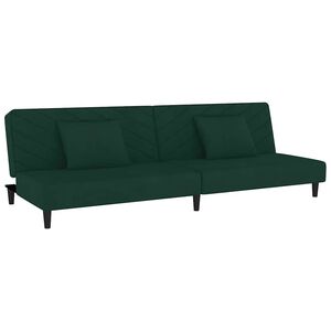 vidaXL Sof&aacute;-cama 2 lugares com duas almofadas veludo verde-escuro