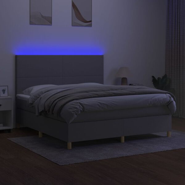 vidaXL Cama box spring c/ colch&atilde;o e LED 160x200 cm tecido cinza-claro