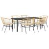 vidaXL Conjunto jantar jardim 7 pe&ccedil;as almofadas vidro vime PE castanho