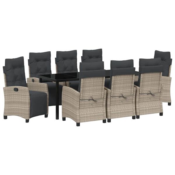 vidaXL Conjunto de Jantar para Jardim 9 pcs Cinzento-claro vime PE