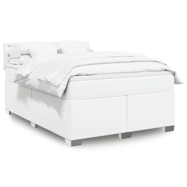 vidaXL Cama com molas/colch&atilde;o 140x200 cm couro artificial branco