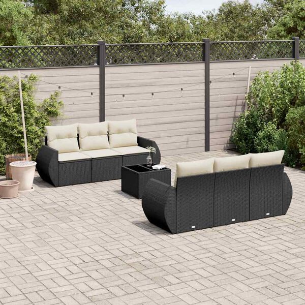 vidaXL 7 pcs conjunto de sofás p/ jardim c/ almofadões vime PE preto