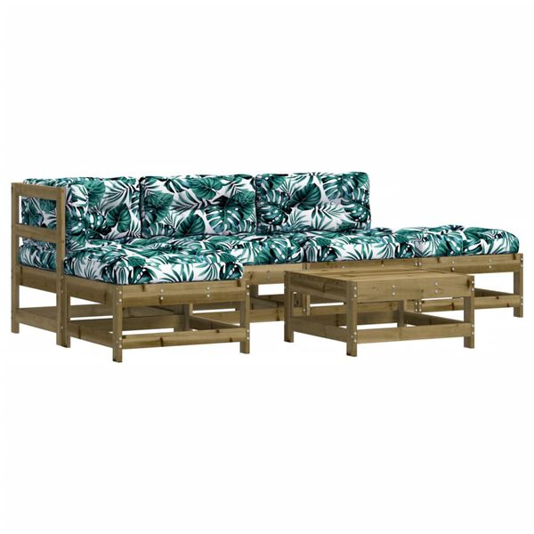 vidaXL 6 pcs conjunto lounge de jardim c/ almofadões pinho impregnado