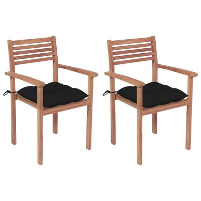 vidaXL Cadeiras de jardim c/ almofadões pretos 2 pcs teca maciça