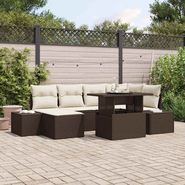 vidaXL Conjunto de Sof&aacute; de Jardim 7 pcs Castanho Rattan Sint&eacute;tico