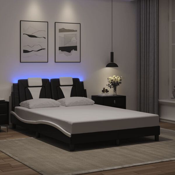 vidaXL Estrutura de cama Viana com LED sem colch&atilde;o 140x190cm preto/branco