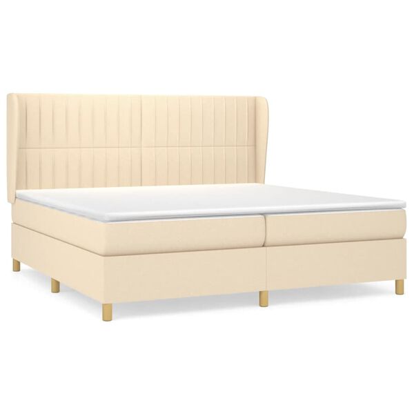 vidaXL Cama com molas/colch&atilde;o 200x200 cm tecido cor creme