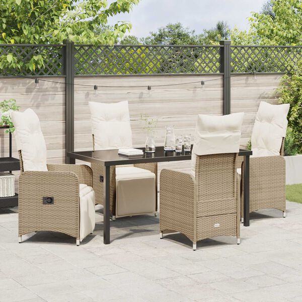 vidaXL Conjunto de Jantar para Jardim 5 pcs Bege Rattan Sintético