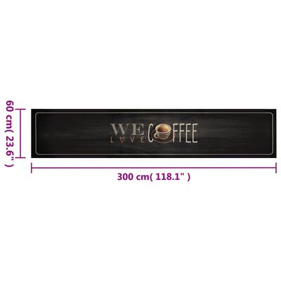 vidaXL Tapete de cozinha lavável 60x300 cm veludo texto café