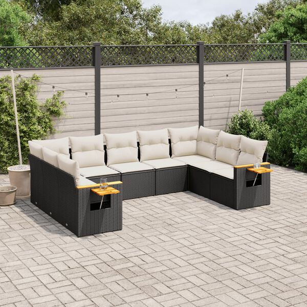 vidaXL 9 pcs conjunto de sof&aacute;s p/ jardim c/ almofad&otilde;es vime PE preto