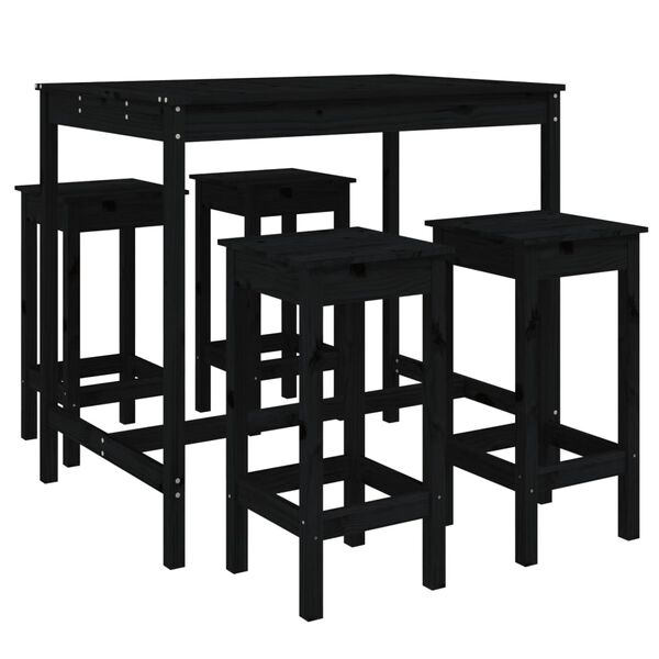 vidaXL 5 pcs conjunto de bar para jardim pinho maci&ccedil;o preto