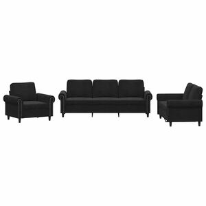 vidaXL 3 pcs conjunto de sof&aacute;s com almofad&otilde;es veludo preto