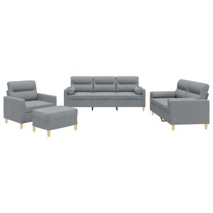 vidaXL 4 pcs conjunto de sof&aacute;s com almofadas tecido cinzento-claro