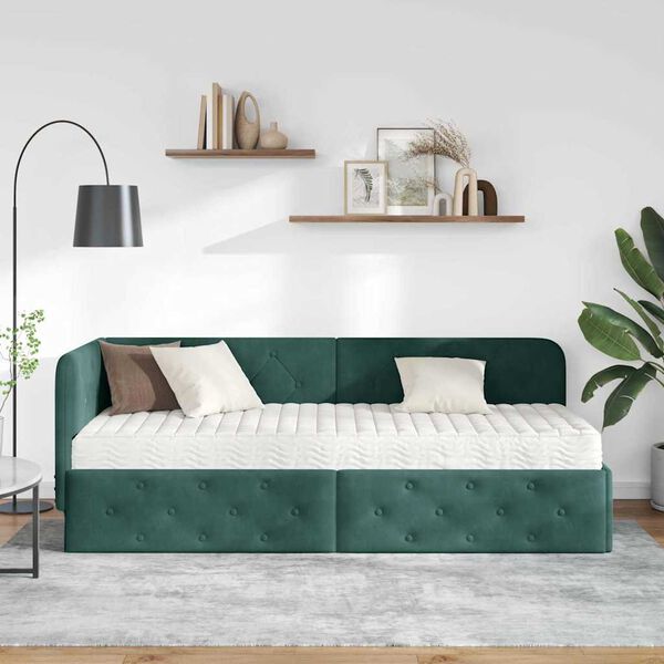 vidaXL Estrutura de Cama de Canto Verde Escuro 80 x 200 cm Veludo