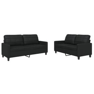 vidaXL 2 pcs conjunto de sof&aacute;s com almofad&otilde;es couro artificial preto