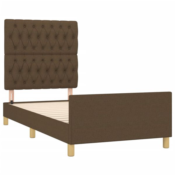 vidaXL Estrutura de cama sem colch&atilde;o 100x200 cm tecido castanho-escuro