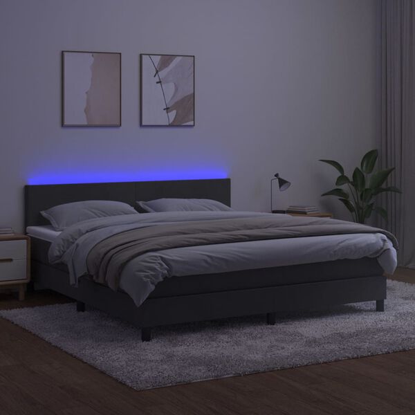 vidaXL Cama box spring c/ colch&atilde;o/LED 180x200cm veludo cinzento-escuro