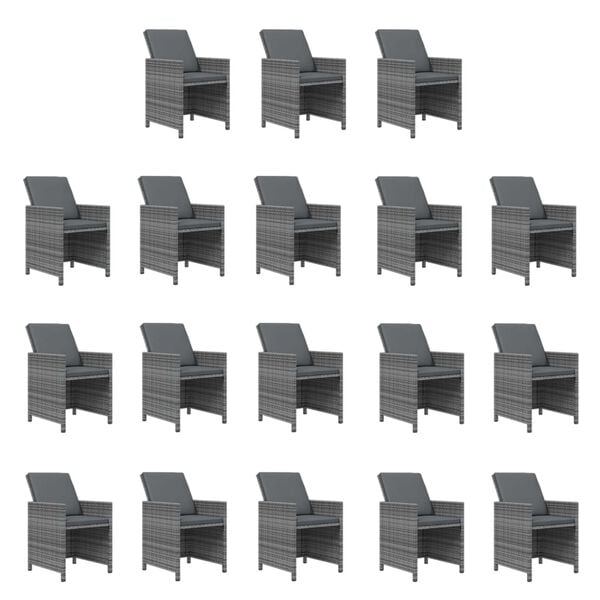 vidaXL 15 pcs conjunto jantar p/ jardim c/ almofad&otilde;es vime PE cinzento