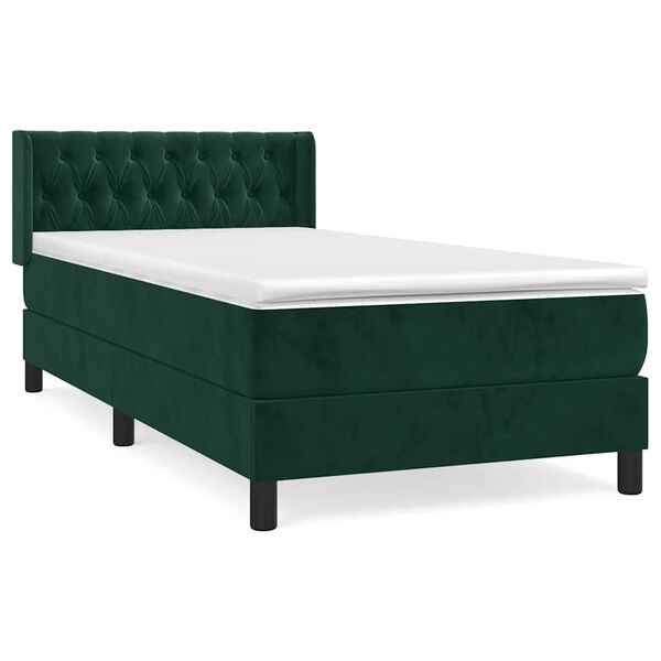 vidaXL Cama com molas/colch&atilde;o 100x200 cm veludo verde-escuro