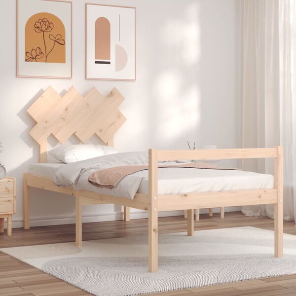 vidaXL Cama para idosos com cabeceira 90x200 cm madeira maci&ccedil;a