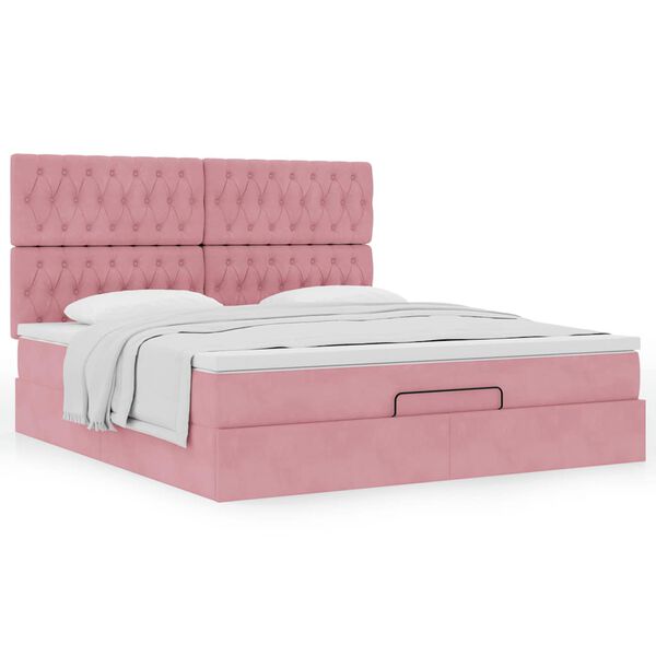 vidaXL Estrutura de cama otomana com colch&otilde;es 180x200 cm veludo rosa