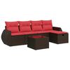 vidaXL 6 pcs conjunto de sof&aacute;s jardim c/ almofad&otilde;es vime PE castanho