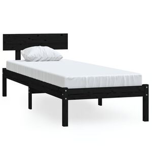 vidaXL Estrutura de cama solteiro 90x190 cm pinho maci&ccedil;o preto