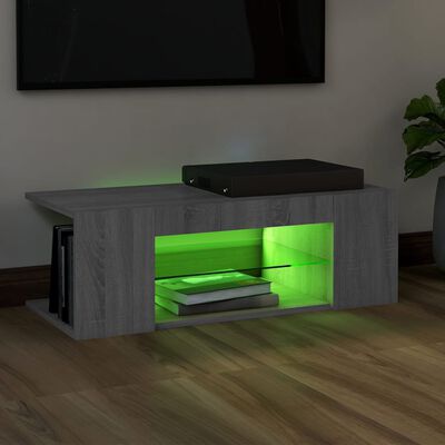 vidaXL Móvel de TV com luzes LED 90x39x30 cm cinzento sonoma