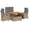 vidaXL 4 pcs conjunto de jantar p/ jardim c/ almofad&otilde;es vime PE bege
