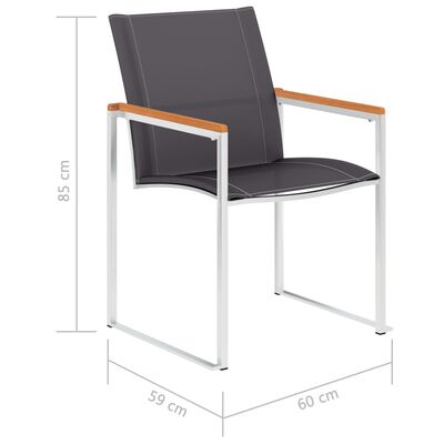 vidaXL Cadeiras de jardim 4 pcs textilene e aço inoxidável cinzento
