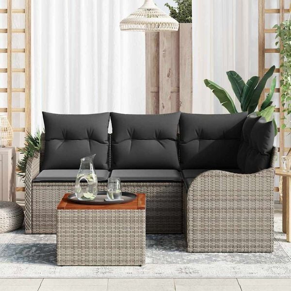 vidaXL Conjunto de Sof&aacute; de Jardim 5 pcs Cinzeto Rattan Sint&eacute;tico