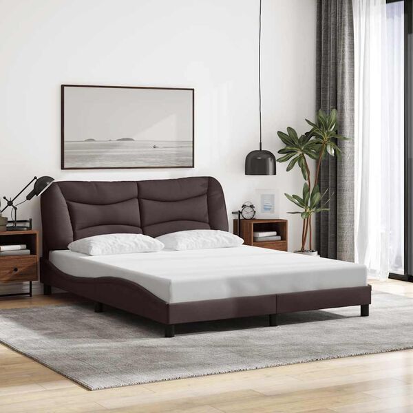 vidaXL Estrutura de cama sem colch&atilde;o Hvar 160x200 cm tecido castanho-escuro
