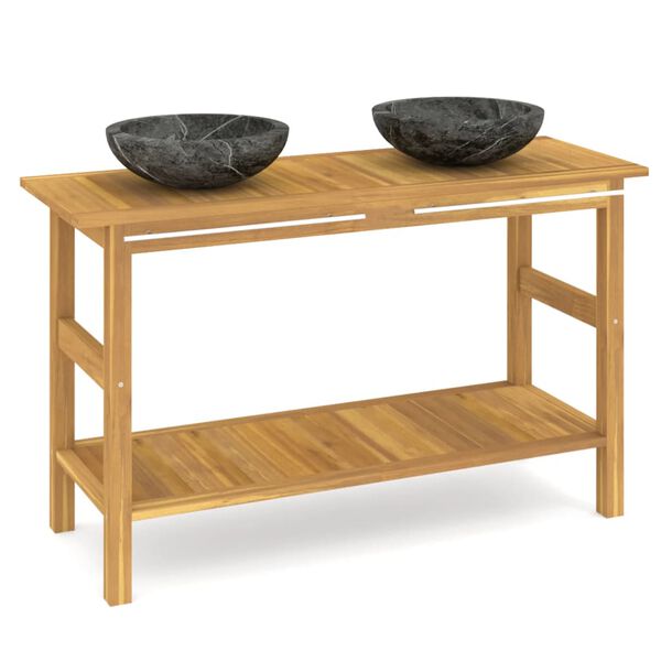 vidaXL Armário casa de banho teca maciça c/ lavatórios mármore preto