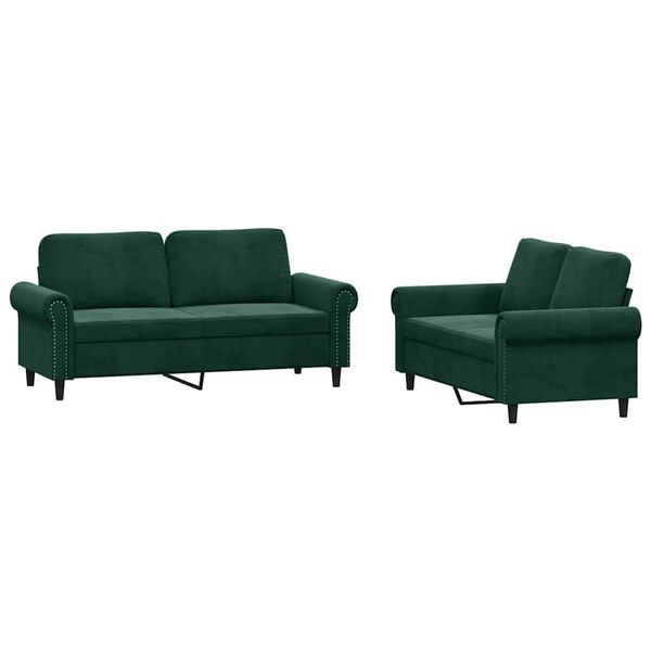 vidaXL 2 pcs conjunto de sofás com almofadões veludo verde-escuro