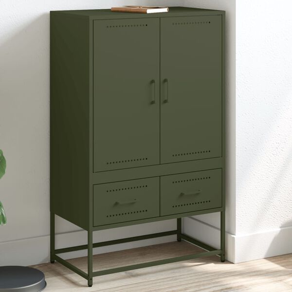 vidaXL Móvel alto 68x39x111,5 cm aço verde azeitona