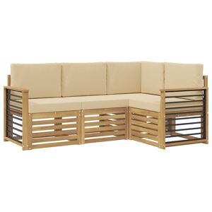 vidaXL Conjunto de Sof&aacute;s para Exterior 4 unid. Branco e Bege Poli&eacute;ster