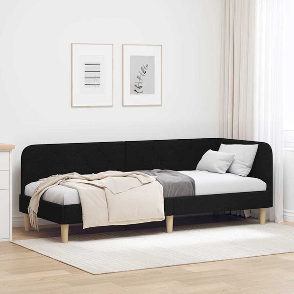 vidaXL Estrutura de Cama de Canto Preto 80 x 200 cm tecido
