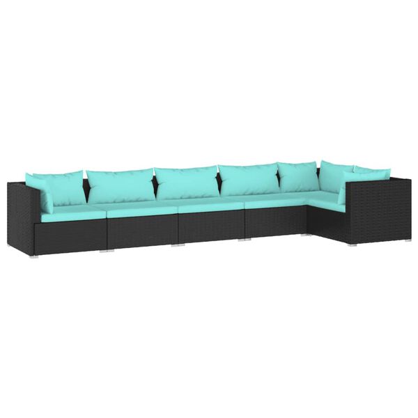 vidaXL 6 pcs conjunto lounge de jardim c/ almofadões vime PE preto