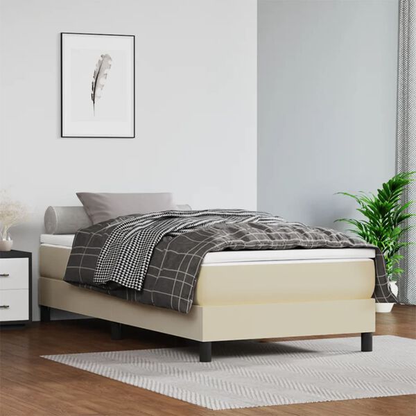 vidaXL Cama com molas/colch&atilde;o 90x190 cm couro artificial cor creme