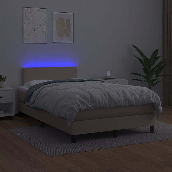 vidaXL Cama box spring c/colch&atilde;o/LED 120x190cm couro artif. cappuccino