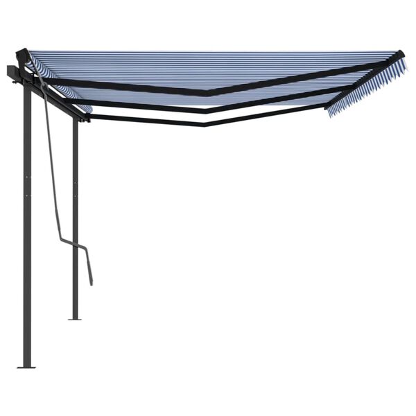 vidaXL Toldo retr&aacute;til autom&aacute;tico com postes 6x3 m azul e branco