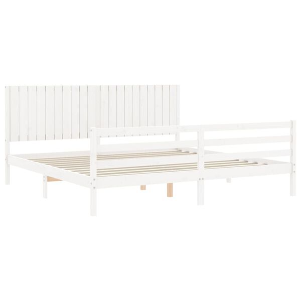vidaXL Estrutura de cama com cabeceira 200x200cm madeira maci&ccedil;a branco