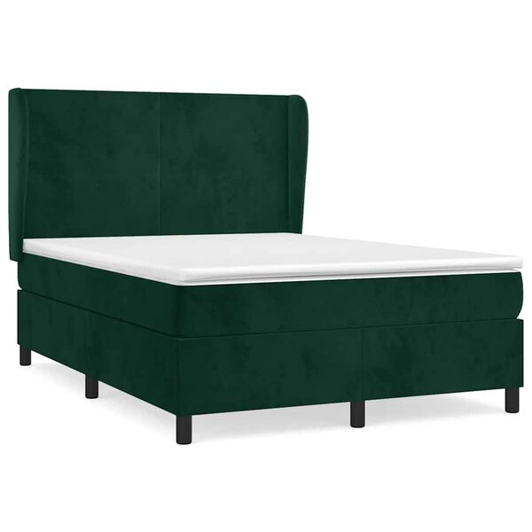 vidaXL Cama com molas/colch&atilde;o 140x190 cm veludo verde-escuro