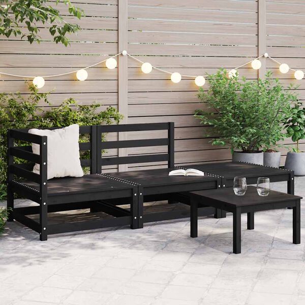 vidaXL 3 pcs conjunto lounge de jardim pinho maciço preto