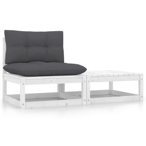 vidaXL 2 pcs conj. lounge de jardim c/ almofad&otilde;es pinho maci&ccedil;o branco