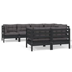 vidaXL 7 pcs conjunto lounge jardim c/ almofad&otilde;es pinho maci&ccedil;o preto