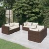 vidaXL 6 pcs conjunto lounge jardim c/ almofad&otilde;es vime PE castanho