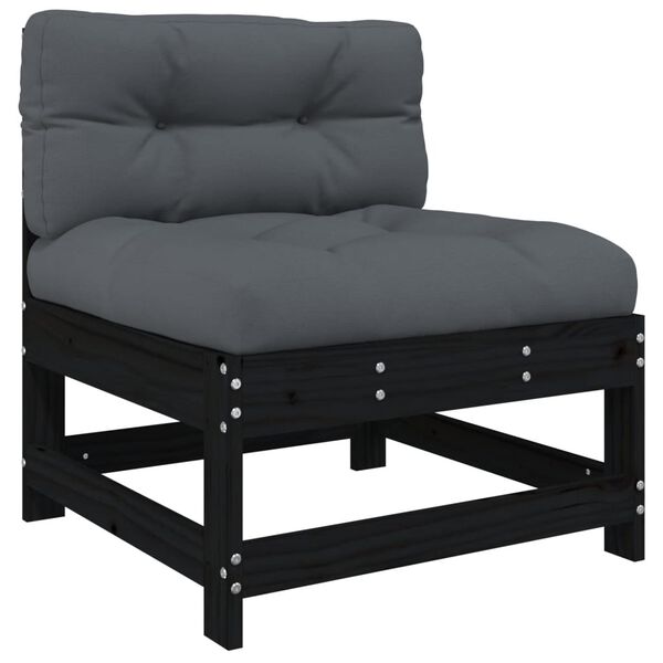 vidaXL 5pcs conjunto lounge jardim com almofad&otilde;es madeira maci&ccedil;a preto