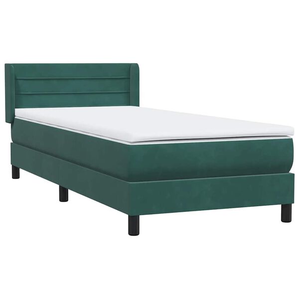 vidaXL Cama com molas/colch&atilde;o 100x210 cm veludo verde-escuro
